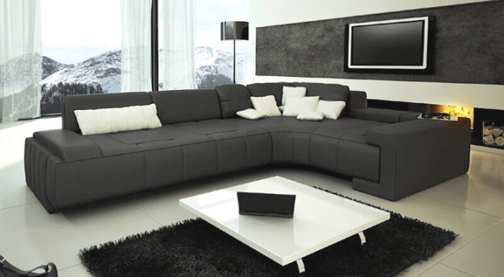 Sofá de cuero moderno, conjunto de sala de estar de cuero, sofá de cuero, decoración, conjunto de sofá en forma de L.