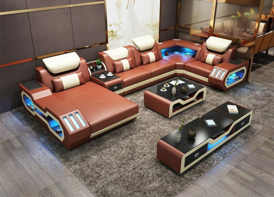 Sofá en forma de U + mesa de café + diseño de cómoda