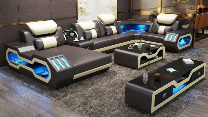 Sofá en forma de U + mesa de café + diseño de cómoda