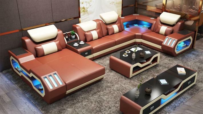 Sofá en forma de U + mesa de café + diseño de cómoda