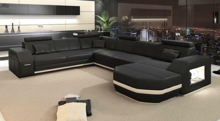 Sofá de esquina de cuero grande XXL en forma de U, conjunto de decoración de sofá sofá.
