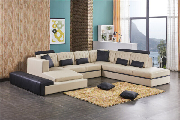 Sofá moderno de cuero, conjunto de sofás de cuero en forma de U.
