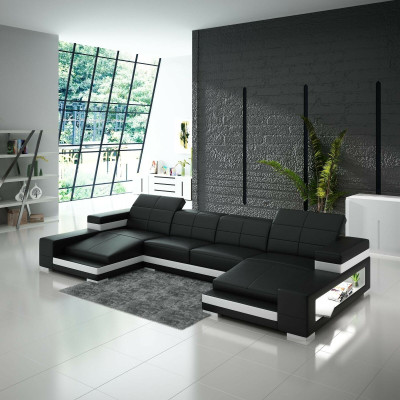 Sofá de esquina, sofá modular en forma de U, sofá tapizado, sofá de cuero naranja.