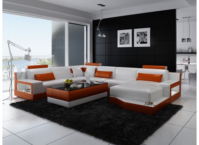 Sofá esquinero sofá conjunto de salón en forma de U sofá tapizado sofá de cuero blanco.