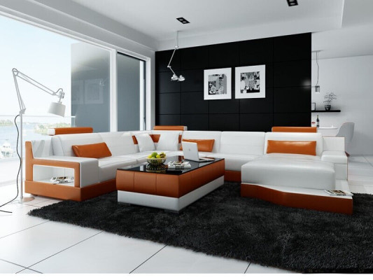 Sofá esquinero sofá conjunto de salón en forma de U sofá tapizado sofá de cuero blanco.