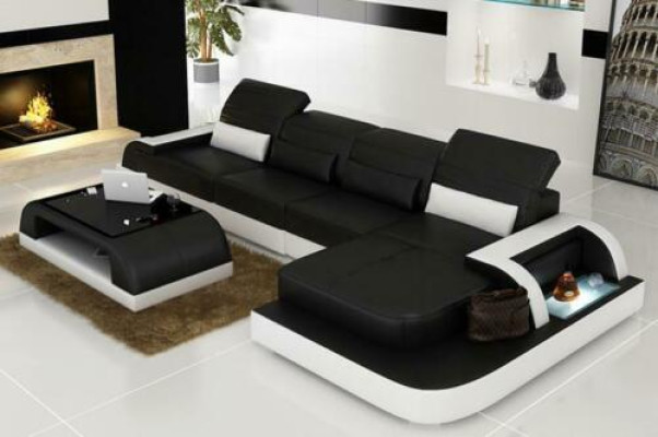Sofá de cuero + mesa de café Sofá Sofá en forma de L Sofá esquinero Conjunto Nuevo