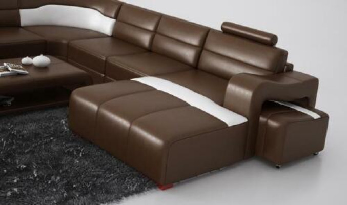 Sofá de esquina modular con cojines y sillones + 2 taburetes.