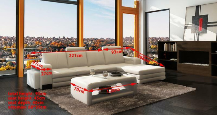 Sofá de esquina Conjunto de sofás de 3 piezas Mesa de sofá Taburete Juego de sofás de cuero