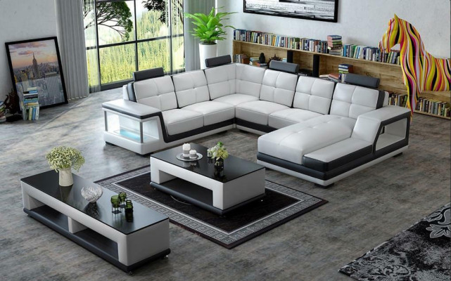 Sofá en forma de U, sofá de esquina acolchado, sofá de salón en forma de U, sofá de cuero moderno, nuevo.