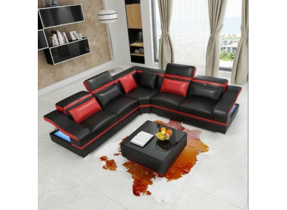 Sofá de esquina en forma de L con mesa de centro, esquina de cuero conjunto de muebles, mesa de sala de estar 2 piezas.