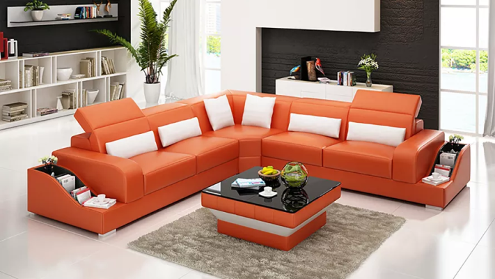 Sofá de cuero Sofás Diseño Sala de estar Muebles tapizados baratos Conjunto de sofás Sofa Nuevo