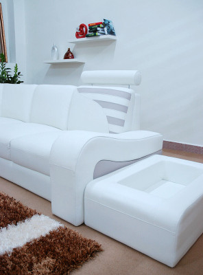 Moderno sofá de esquina en forma de L, cojín de asiento de esquina, sofá decorativo + taburete.