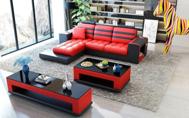 Sofá en forma de L con tapizado de esquina, mesa de centro, cómoda, sofá de cuero, conjunto de sala de estar nuevo.