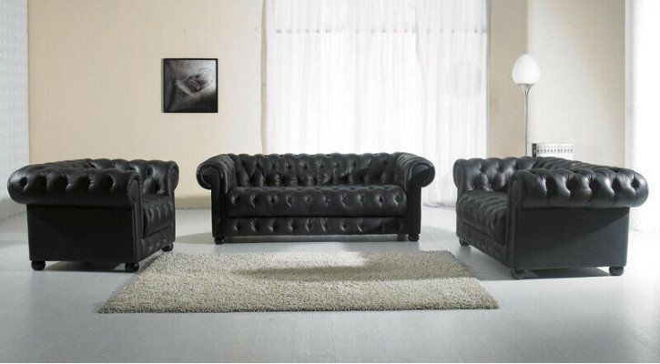 Sofás Chesterfield de cuero de 3+2 plazas, juego de sofás.