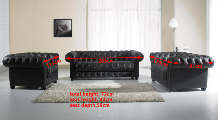 Sofás Chesterfield de cuero de 3+2 plazas, juego de sofás.
