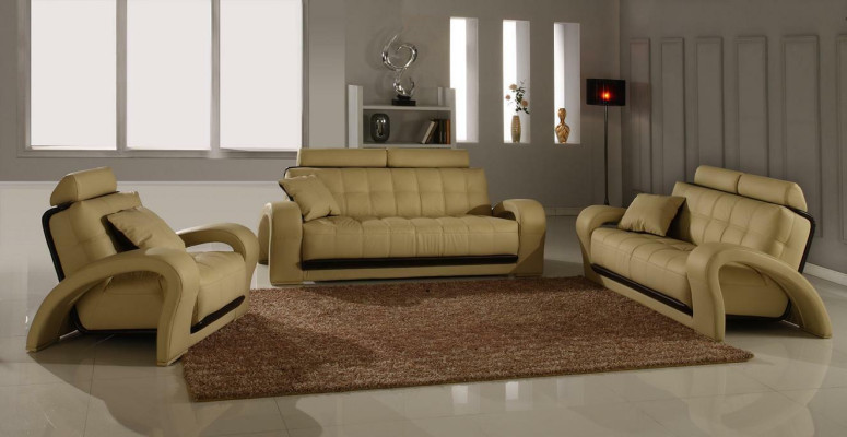 Sofá de cuero, sofá de salón, conjunto de sofás de 3+1+1 plazas