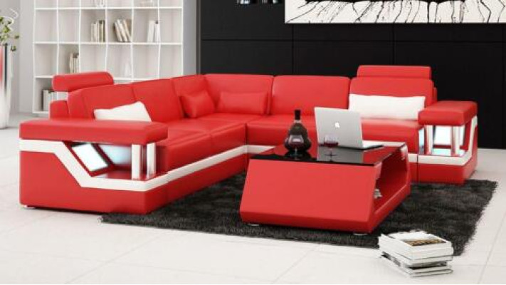 Sofá de diseñador sofá esquinero de cuero textil tapicería conjunto de muebles de salón.