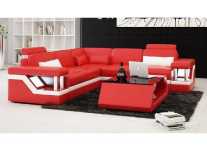 Sofá de diseñador sofá esquinero de cuero textil tapicería conjunto de muebles de salón.
