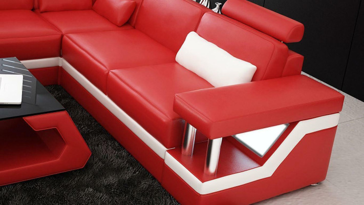 Sofá de diseñador sofá esquinero de cuero textil tapicería conjunto de muebles de salón.