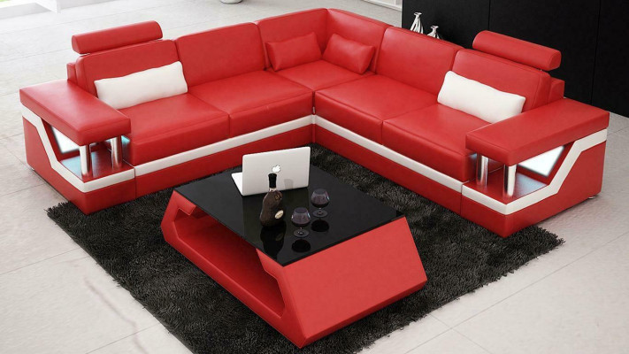 Sofá de diseñador sofá esquinero de cuero textil tapicería conjunto de muebles de salón.