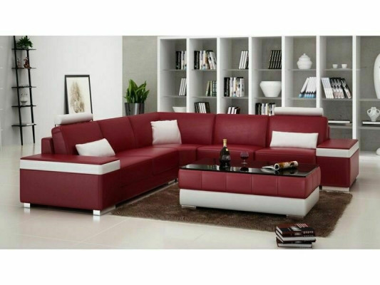 Sofá de cuero en forma de L. Conjunto de sofá acolchado de asiento de esquina sofá sofá.
