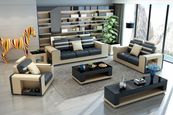 Conjunto de sofá 3 plazas mesa taburete mesa de centro aparador conjunto moderno de 5 piezas.