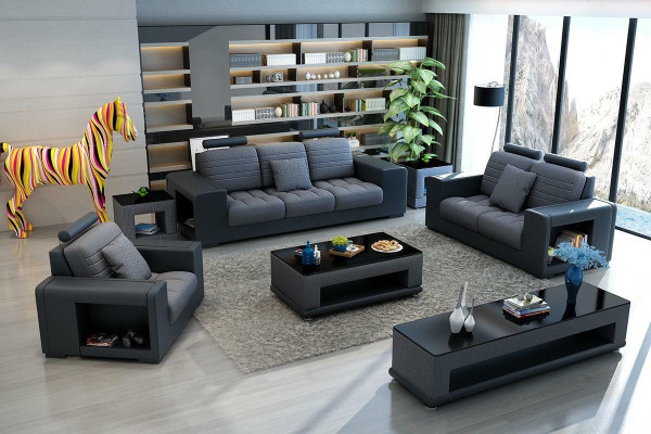 Conjunto de sofá 3 plazas mesa taburete mesa de centro aparador conjunto moderno de 5 piezas.
