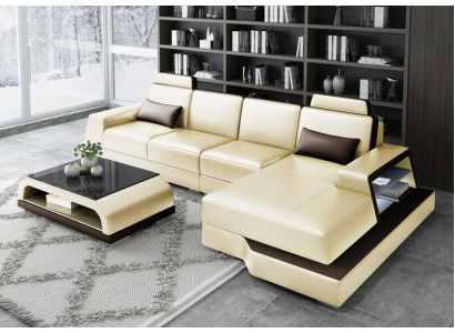 Sofá esquinero Sofá conjunto de estar en forma de L Sofá tapizado Sofá de cuero Beige Sofás
