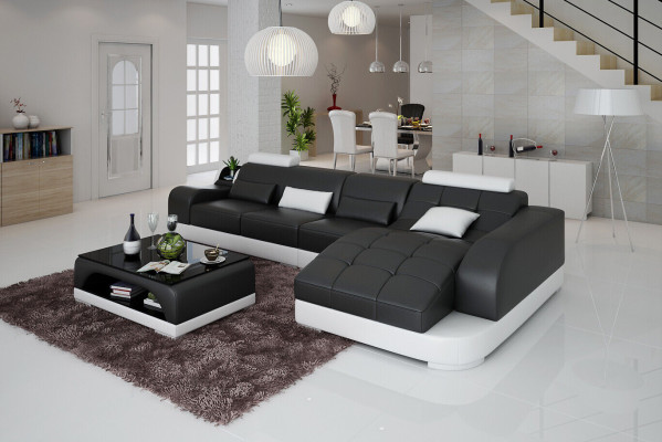 Sofá en forma de L de esquina en tela, conjunto de sofás de diseño moderno y salón.