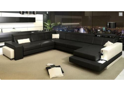 Conjunto de diseñador para sala de estar en forma de U con sofá de esquina y tapicería.