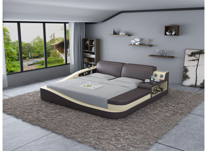 Diseño de cama de lujo para dormitorio acolchado de cuero doble camas de hotel textil