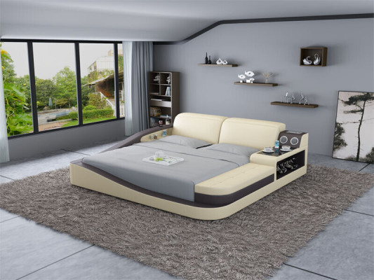 Diseño de cama de lujo para dormitorio acolchado de cuero doble camas de hotel textil