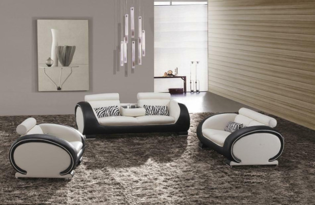 Diseño de sofá de tres plazas con sillón tapizado, sofá de cuero.