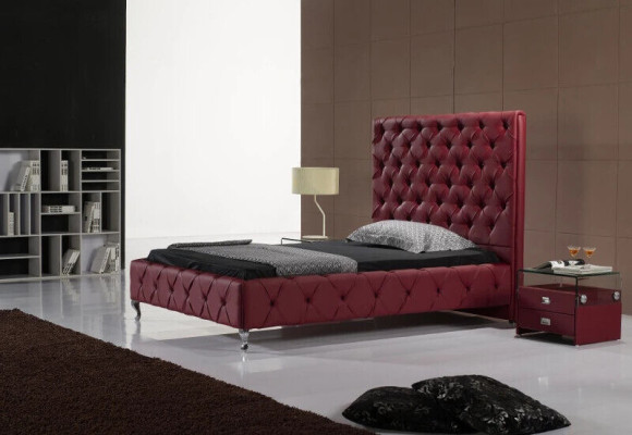 Cama de diseño Chesterfield de cuero de lujo para habitación doble de hotel