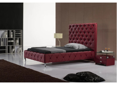 Cama de diseño Chesterfield de cuero de lujo para habitación doble de hotel