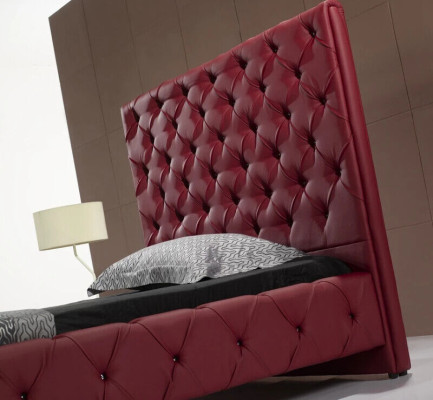 Cama de diseño Chesterfield de cuero de lujo para habitación doble de hotel