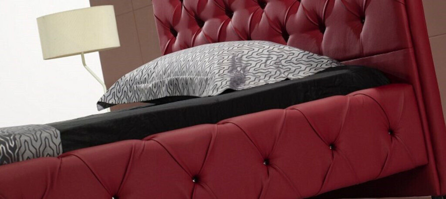 Cama de diseño Chesterfield de cuero de lujo para habitación doble de hotel
