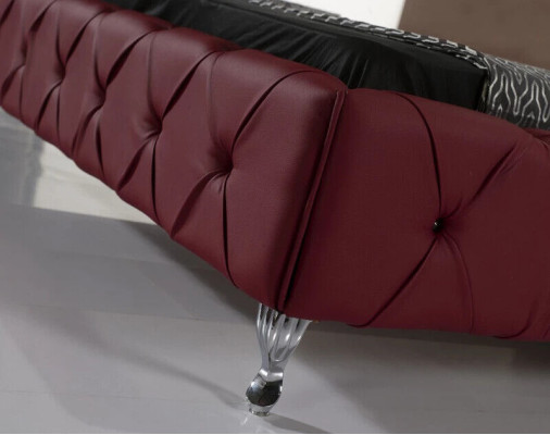 Cama de diseño Chesterfield de cuero de lujo para habitación doble de hotel