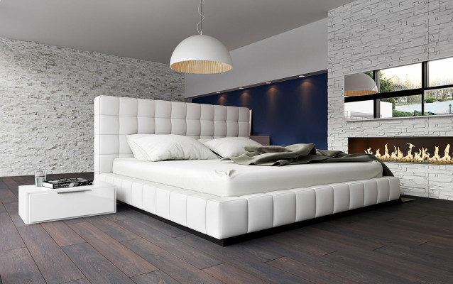 Cama tapizada de diseñador blanca Cama de cuero Cama doble Cama conyugal Cama de diseñador