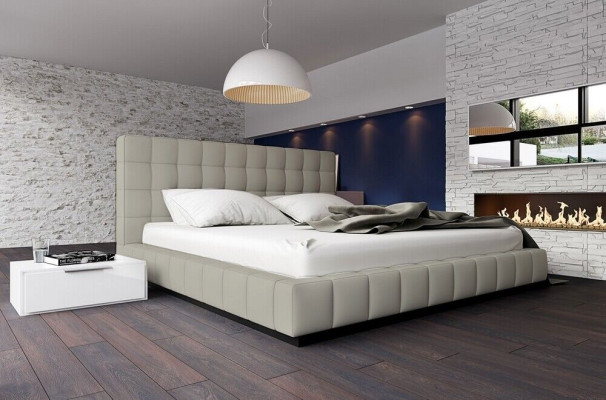 Cama tapizada de diseñador blanca Cama de cuero Cama doble Cama conyugal Cama de diseñador