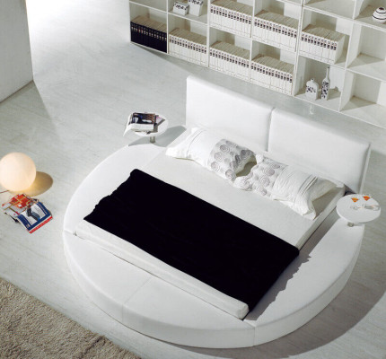 Cama redonda Camas redondas de diseño de cuero doble con marco de hotel de lujo para dormir