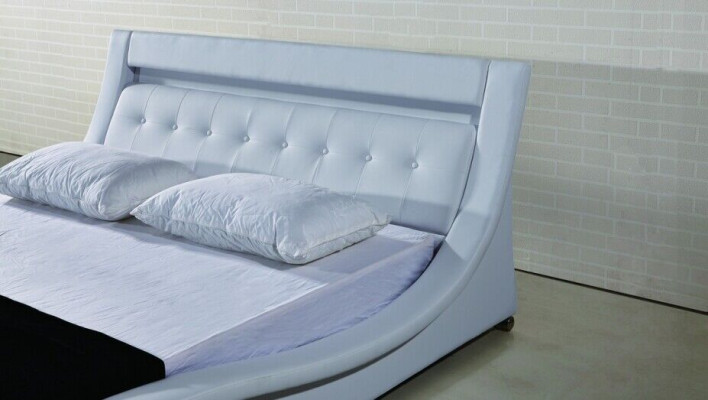 Cama de cuero Cama tapizada Cama Camas Cuero Cuero Acolchado Matrimonial con iluminación
