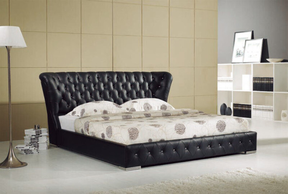 Cama de diseñador Chesterfield de cuero, camas de hotel dobles de lujo para dormitorio.