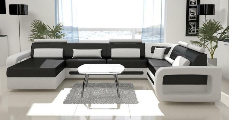 Sofá en forma de U Sofá tapizado sofá de esquina Conjunto de sala de estar Diseño de cuero