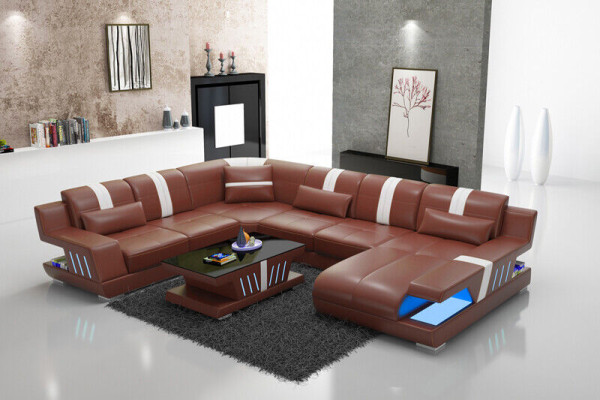 Sofá en forma de U Sofá de cuero Sofá conjunto de living Moderno de diseño