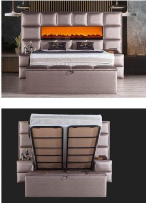 Elegante cama doble contemporánea con cabecero acolchado espacioso.
