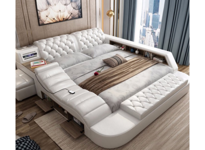 Cama de agua acolchada de lujo multifuncional para dos personas 180x200 con radio USB y música.