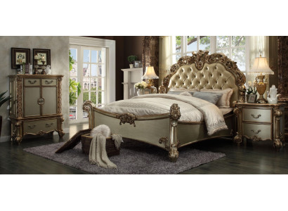 Cama 2x Mesita de noche 3 piezas. Conjunto de dormitorio de diseñador de lujo Grupo de ajuar