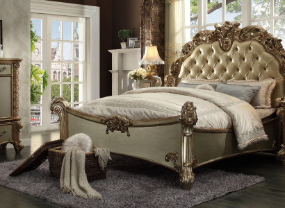 Cama 2x Mesita de noche 3 piezas. Conjunto de dormitorio de diseñador de lujo Grupo de ajuar