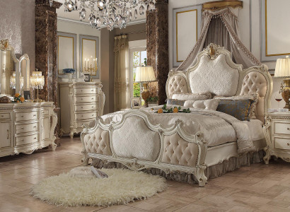 Cama 2x Mesita de noche 3 piezas. Conjunto de dormitorio de lujo Diseño de cama Chesterfield